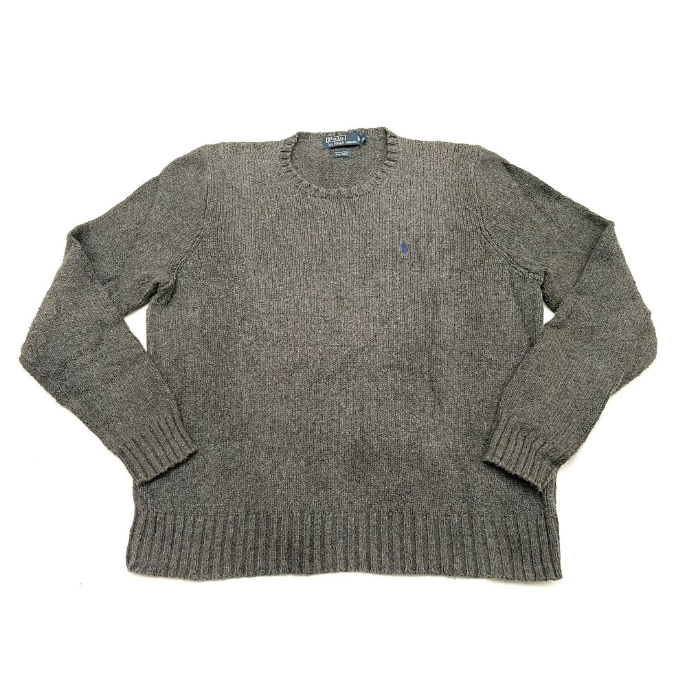 Vintage Polo Ralph Lauren Cotton Linen Blend Knit Sweater Pullover XL Gray Pony